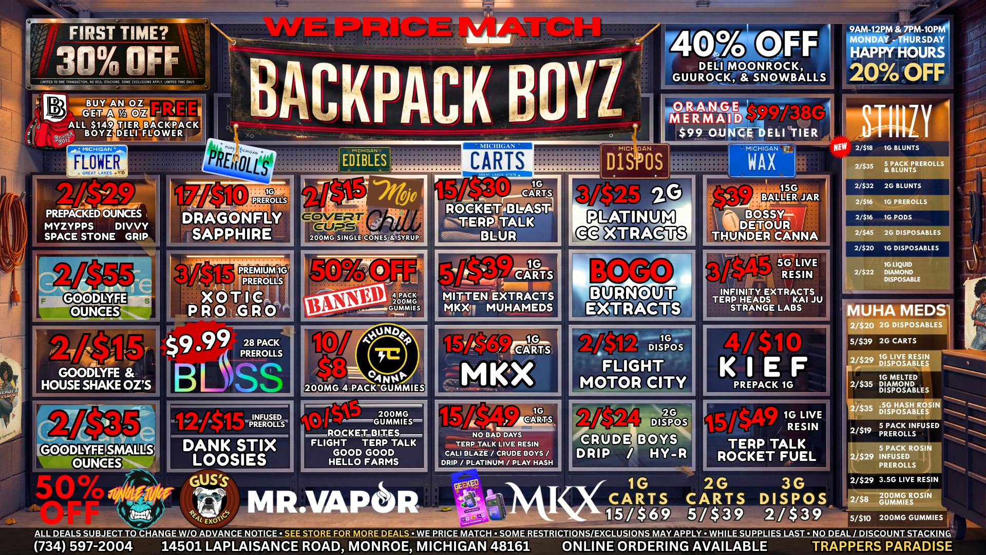Backpack Boyz Monroe 50% OFF GUS'S EXOTICS, JUNGLE JUICE, & MR VAPOR!