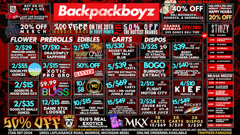 Backpack Boyz Monroe FIRST TIME? 30% OFF PLUS FREE WEED!