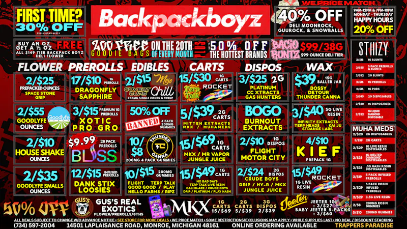 Backpack Boyz Monroe FIRST TIME? 30% OFF PLUS FREE WEED!