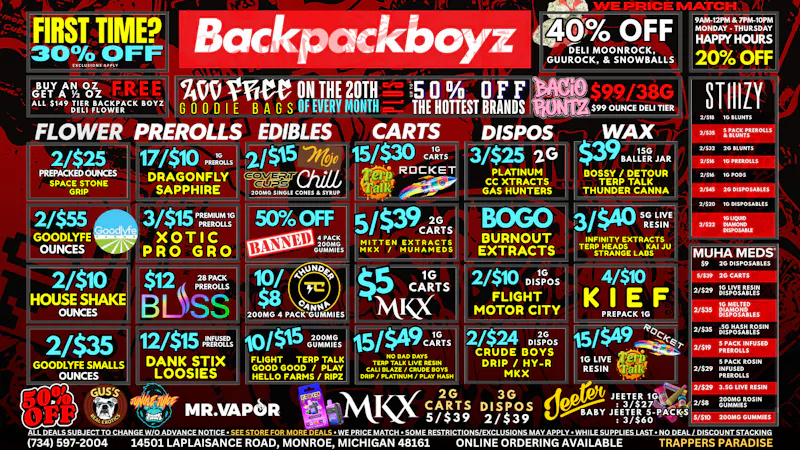Backpack Boyz Monroe FIRST TIME? 30% OFF PLUS FREE WEED!
