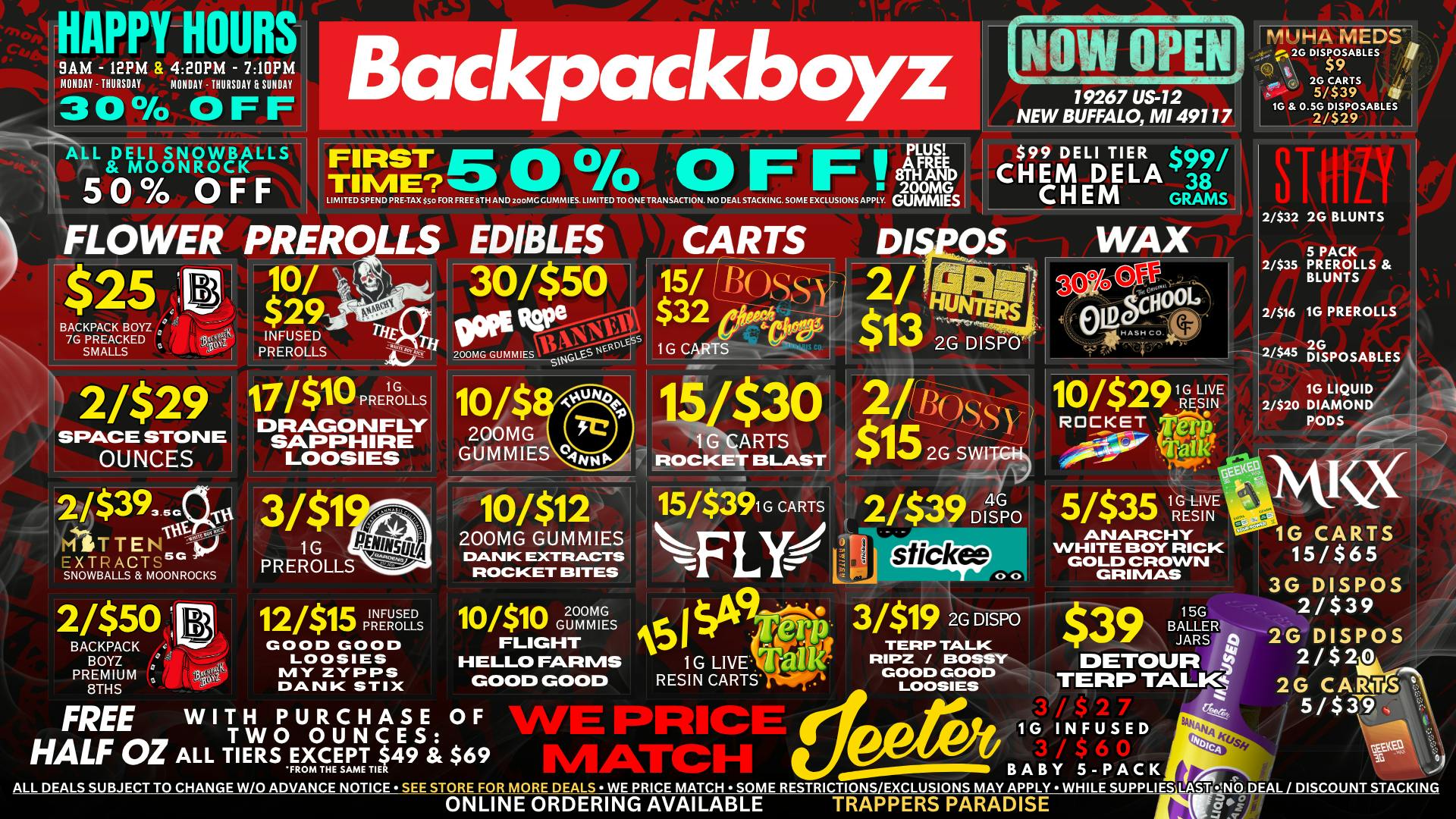 Backpack Boyz - New Buffalo FIRST TIME? 50% OFF PLUS FREE WEED!
