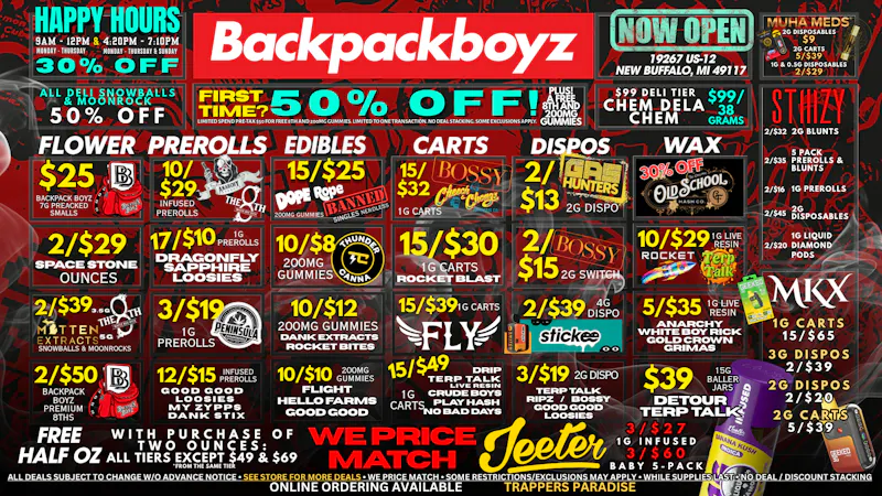 Backpack Boyz - New Buffalo FIRST TIME? 50% OFF & FREE WEED: 10/$8 GUMMIES