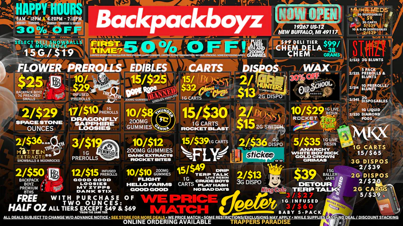Backpack Boyz - New Buffalo FIRST TIME? 50% OFF PLUS FREE WEED!