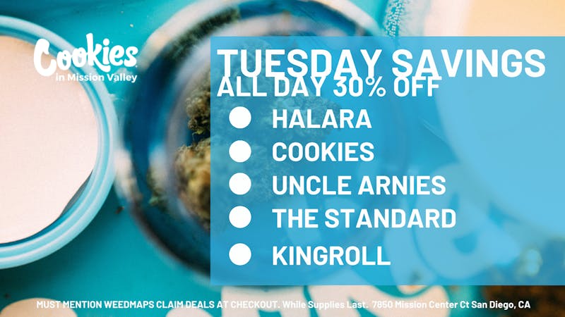 Cookies Mission Valley MONTHLY TUESDAZE 30% OFF at COOKIES 🤑
