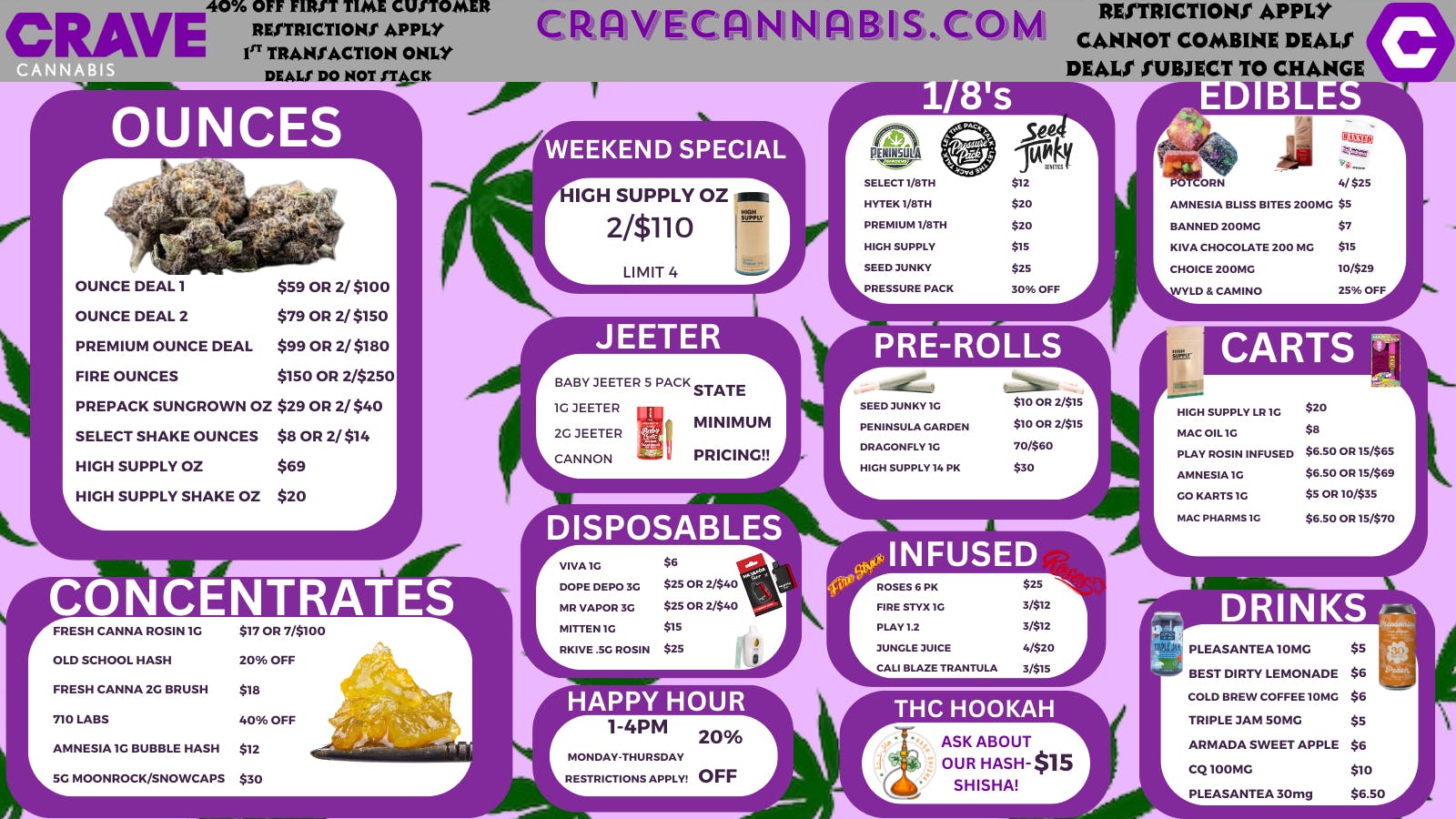Crave Cannabis DEALS YOU CRAVE! NO NEW TAX!