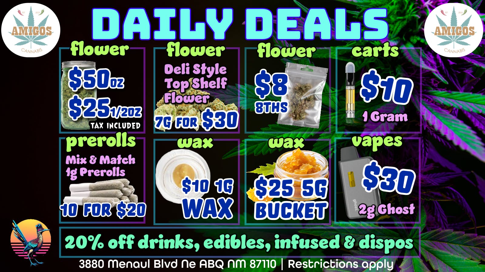 Amigos Cannabis - ABQ 🤑Daily Deals ✨ 10 for $20 prerolls