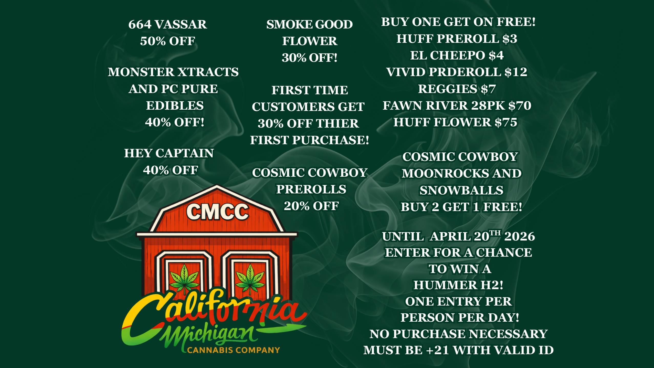 California Michigan Cannabis Company 30% OFF FIRST TIME! OPEN 24/7