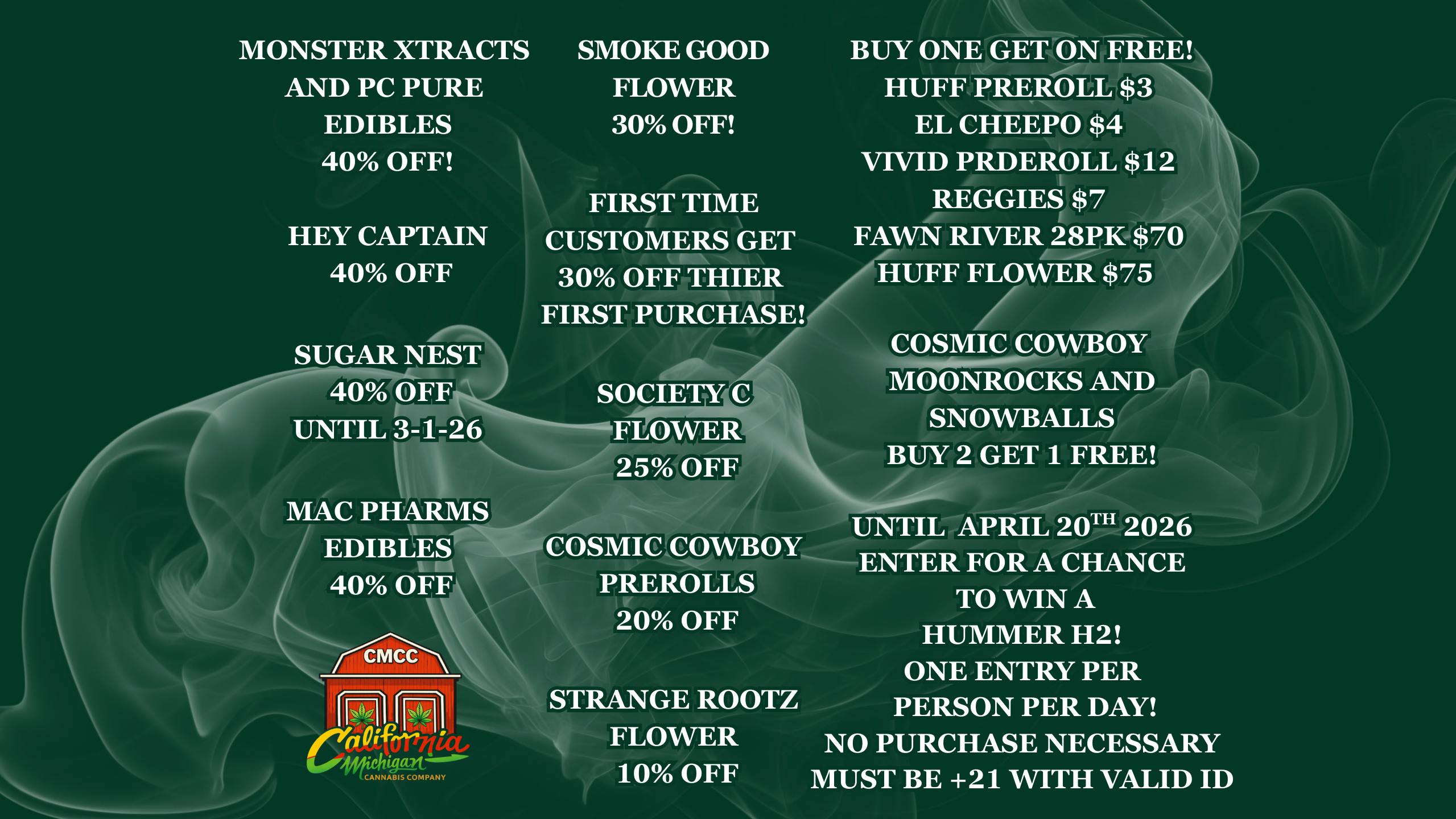 California Michigan Cannabis Company 30% OFF FIRST TIME! OPEN 24/7