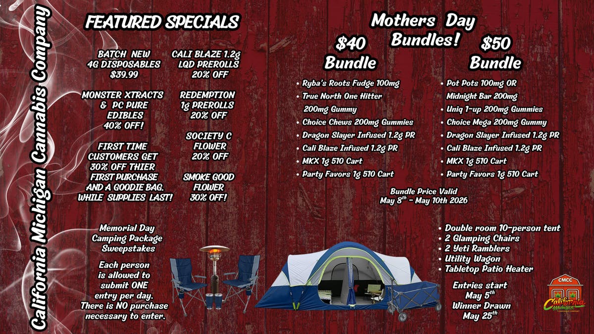 California Michigan Cannabis Company Memorial Day Camping Sweepstakes!