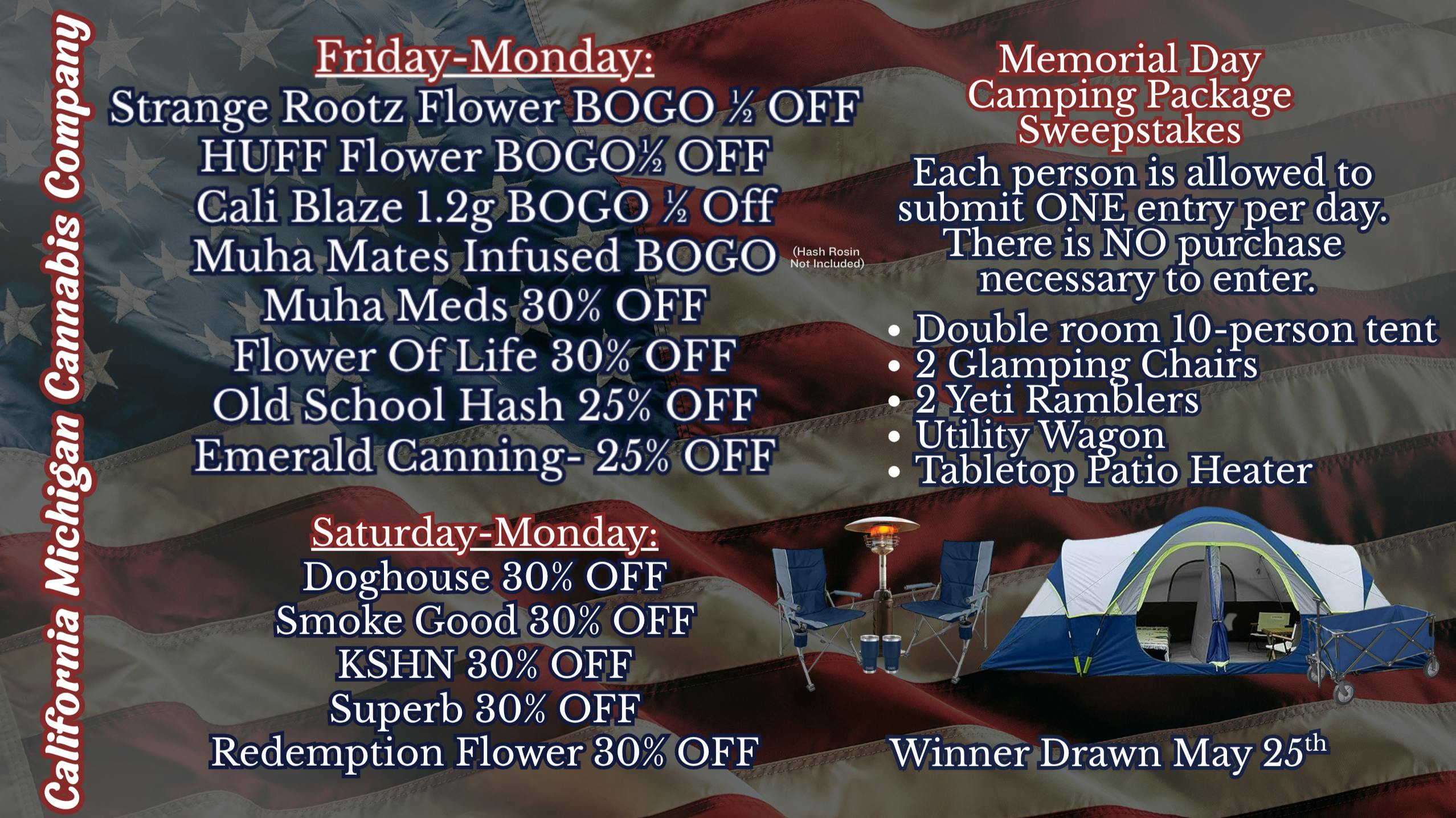 California Michigan Cannabis Company Memorial Day Camping Sweepstakes