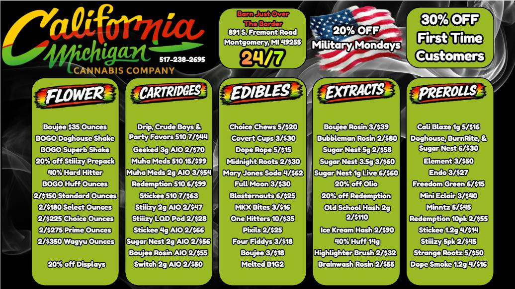 California Michigan Cannabis Company Everyday Deals 24/7