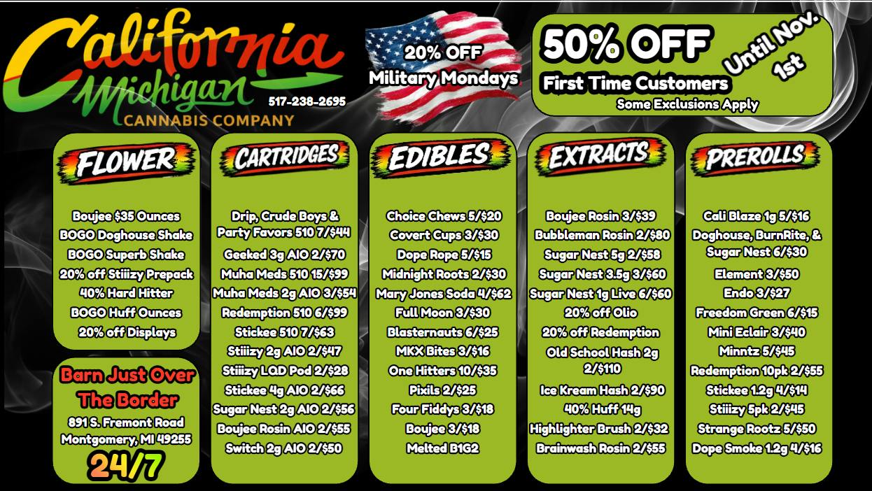 California Michigan Cannabis Company Everyday Deals 24/7