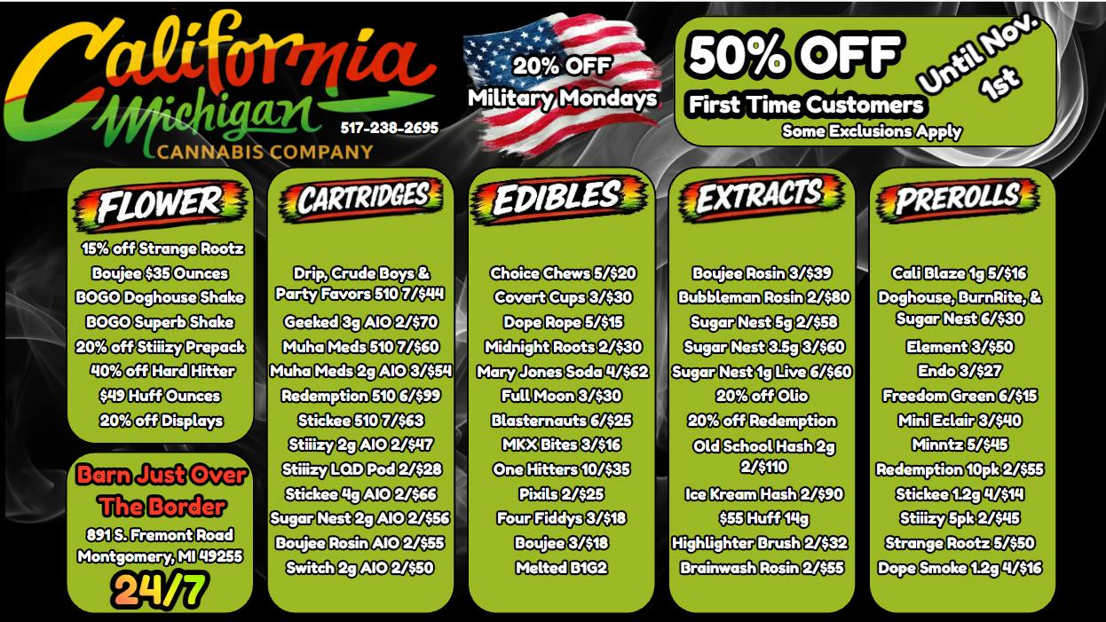 California Michigan Cannabis Company Everyday Deals 24/7