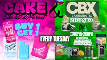 X Raided CAKE VAPES BUY 1 GET 1 & CBX DEALS EVERY TUESDAY
