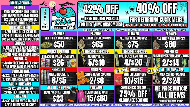 The Cake House - Pleasant Ridge 40% OFF STOREWIDE! SPOOKY GOOD OUNCE SPECIALS!