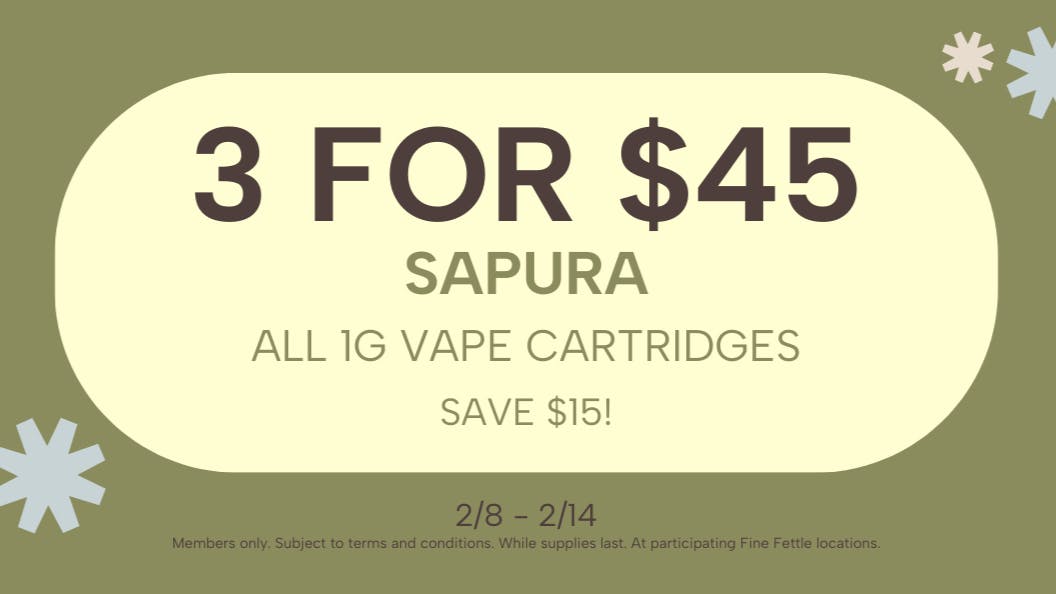 Fine Fettle Sapura | All 1g Vape Cartridges 3 for $45