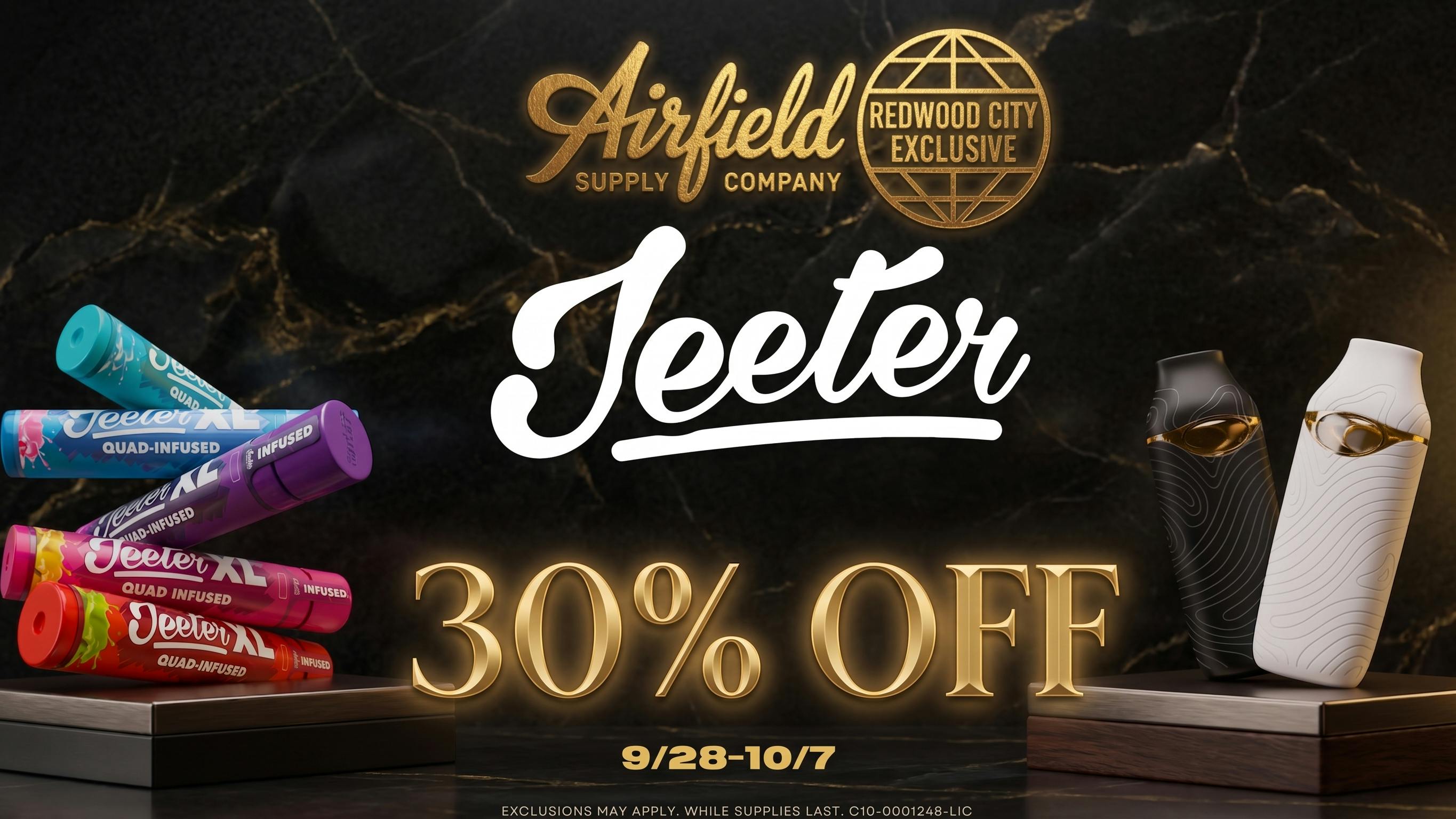 Airfield Supply Company - Redwood City 30% off Jeeter (9/28-10/7)