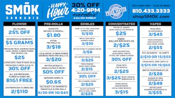Smók Cannabis 25% off Bulk,BOGO Ounces, BOGO 8ths,$5 Infused Bud