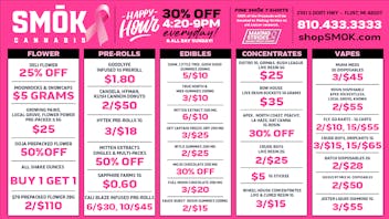 Smók Cannabis 25% OFF BULK,50% OFF DOJA PACKS,$5 INFUSED BUD