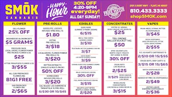 Smók Cannabis 25% off Bulk,BOGO Ounces,$1.80 Goodlyfe,BOGO Shake