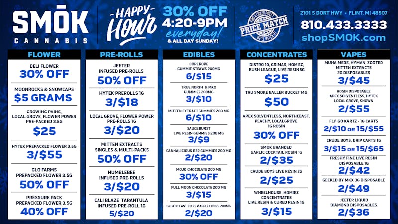 Smók Cannabis 30% OFF DELI,50% OFF GLO,5/$20 CALIBLAZE TARANTULA