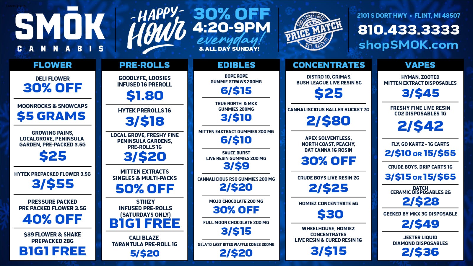 Smók Cannabis 30% OFF BULK,5/$20 TARANTULAS, $1.80 INFUSED PR