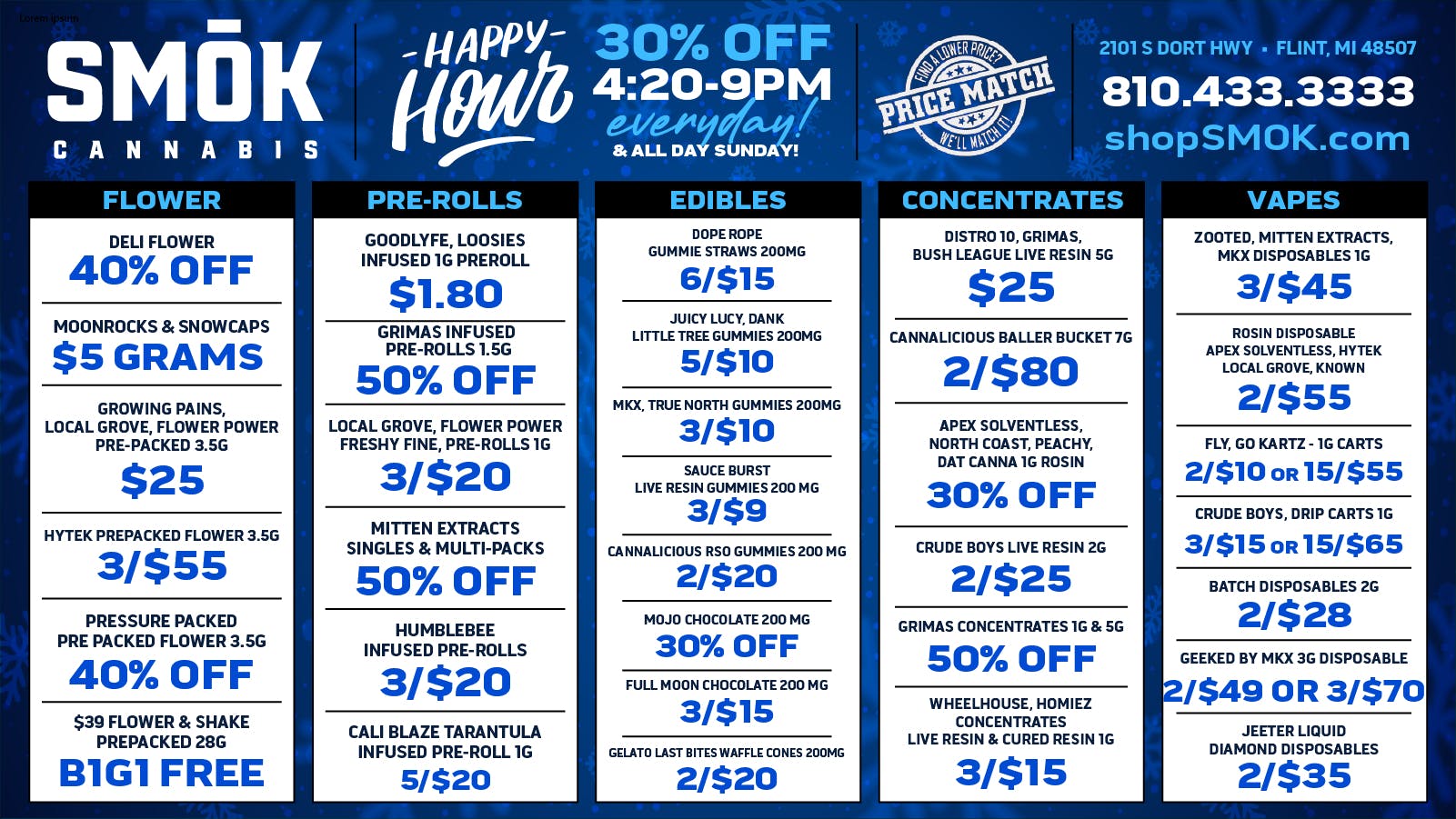 Smók Cannabis 50% OFF GRIMAS,40% OFF BULK,5/$20 TARANTULAS