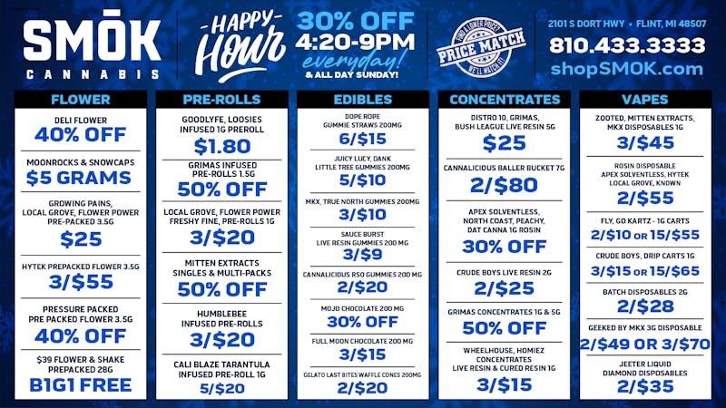 Smók Cannabis Delivery 50% OFF GRIMAS,40% OFF BULK,5/$20 TARANTULAS