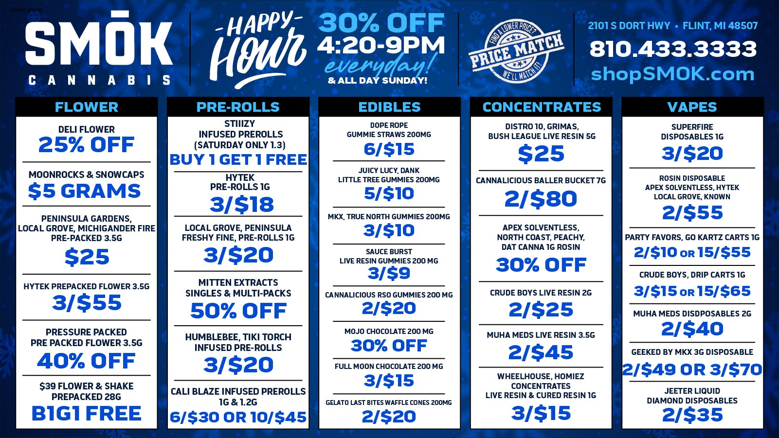 Smók Cannabis 25% OFF BULK,BOGO $39 OUNCES,STIIIZY BOGO