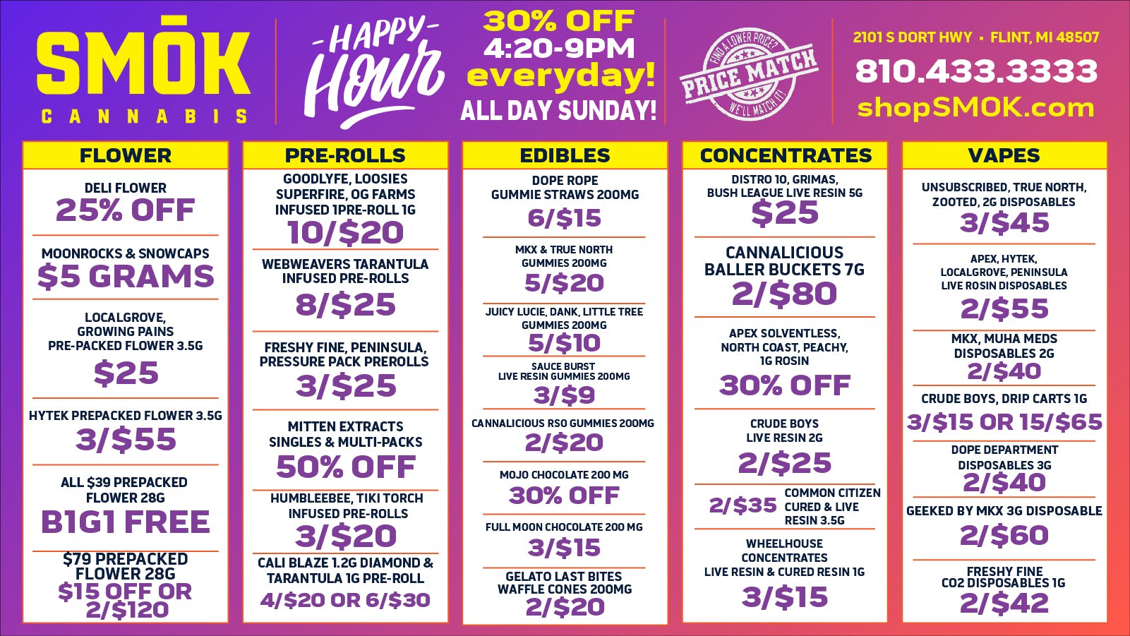 Smók Cannabis 25% OFF BULK,50% OFF ALL MUHA MEDS, 2/$120 $79 OZs