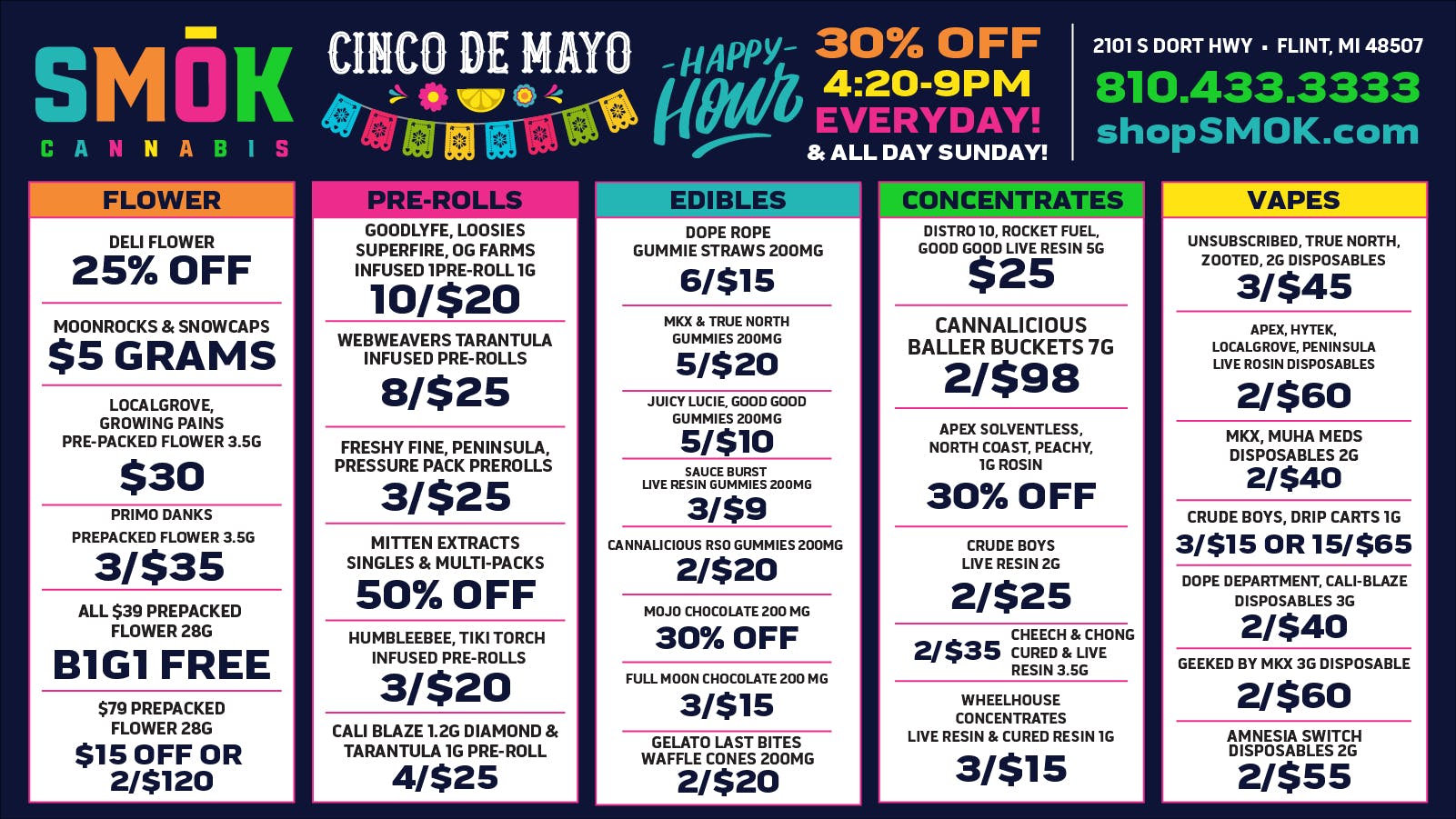 Smók Cannabis 25% OFF DELI,BOGO $39 OUNCE,$79 OUNCES 2/$120