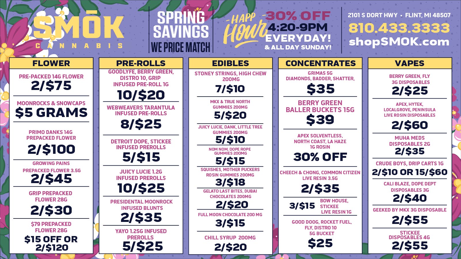 Smók Cannabis 25% OFF DELI,BOGO $39 OUNCE,50% OFF MUHA MEDS