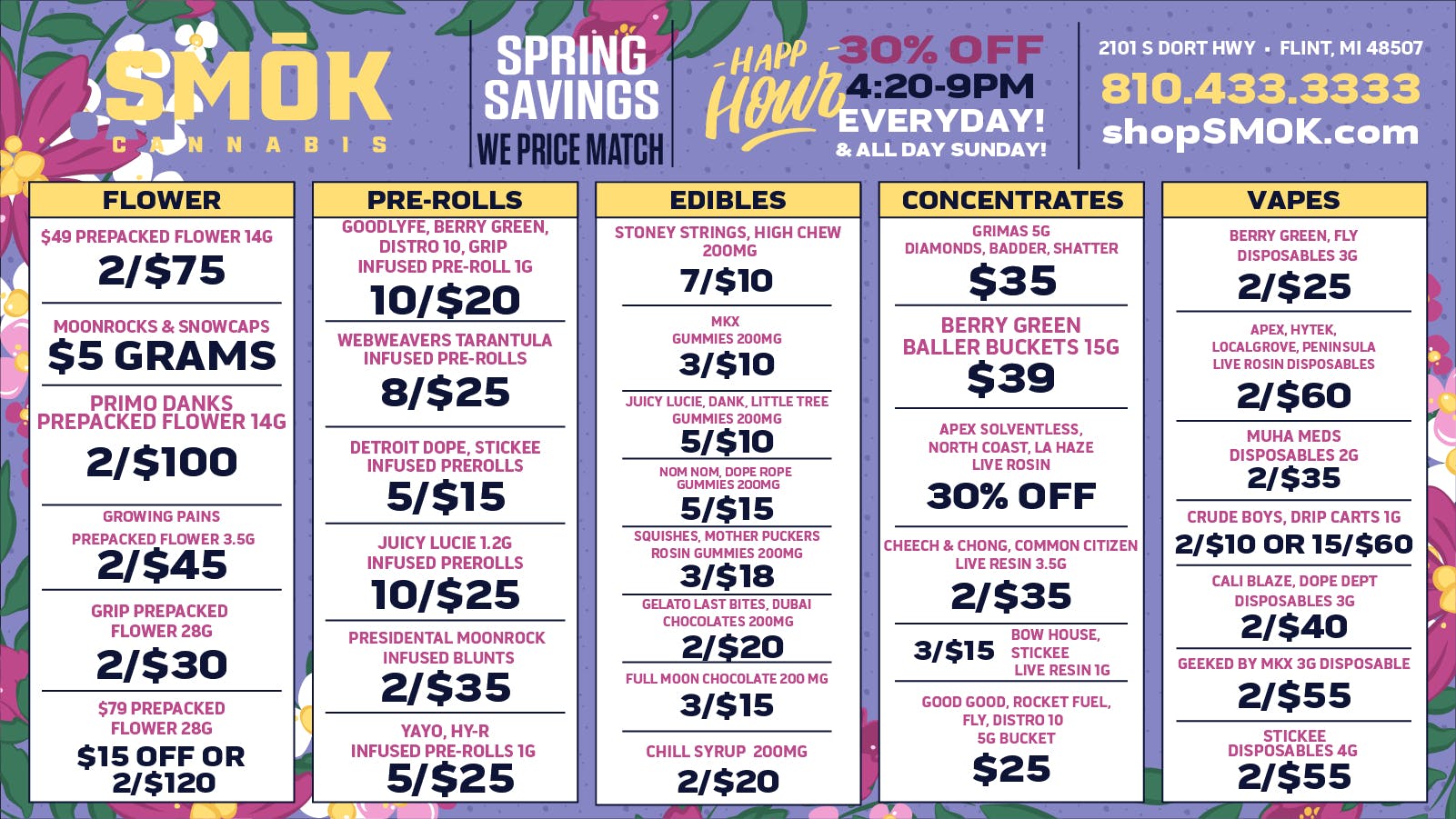 Smók Cannabis 25% OFF DELI,BOGO $39 OUNCE,2/$120 $79 OUNCES