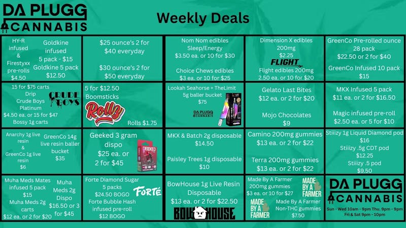 Da Plugg Cannabis Co DAPLUGG WEEKLY DEALS