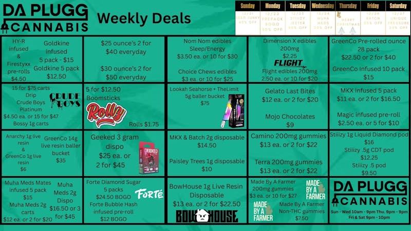 Da Plugg Cannabis Co DAPLUGG WEEKLY DEALS