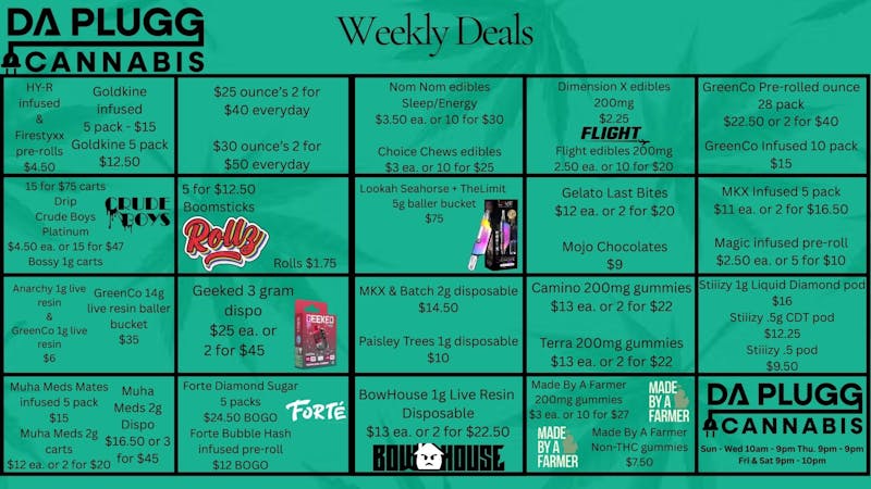 Da Plugg Cannabis Co DAPLUGG WEEKLY DEALS