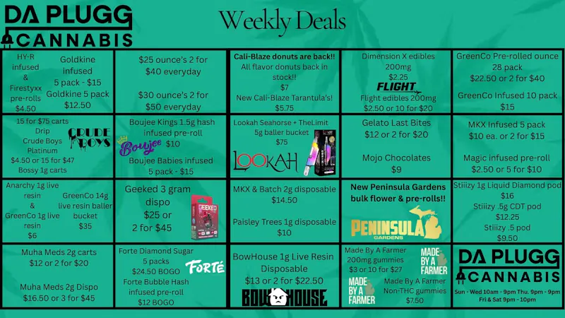 Da Plugg Cannabis Co DAPLUGG WEEKLY DEALS