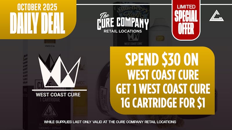 CCC by The Cure Company Spend $30 on West Coast Cure, Get a 1G Cart For $1