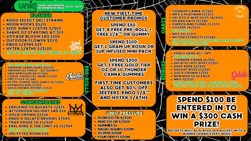 Uniq Cannabis Dispensary Monroe Halloweed Weekly Cash Giveaways!