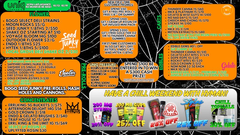 Uniq Cannabis Dispensary Monroe Halloweed Weekly Cash Giveaways!