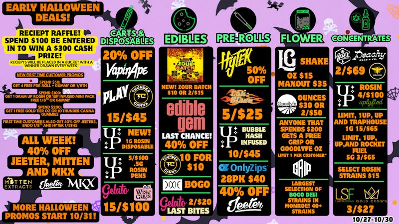 Uniq Cannabis Dispensary Monroe Pre-HalloWEED Deals Start today!