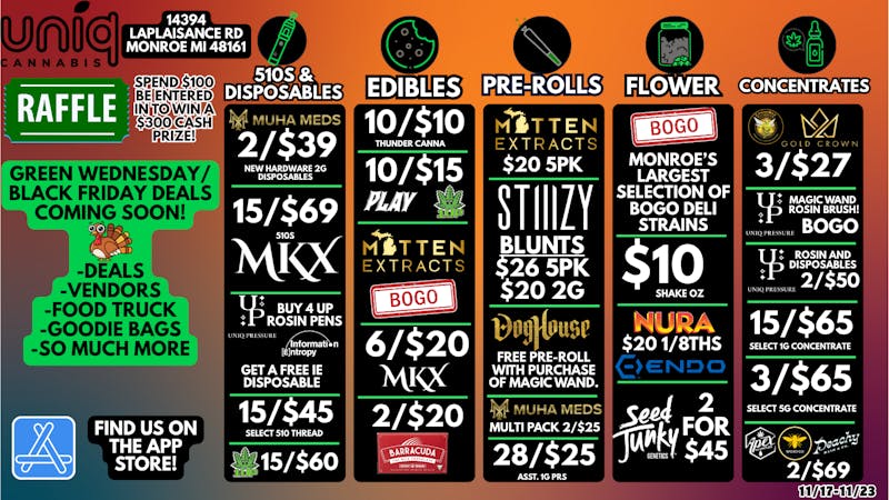 Uniq Cannabis Dispensary Monroe Early Black Friday Deals are HERE!