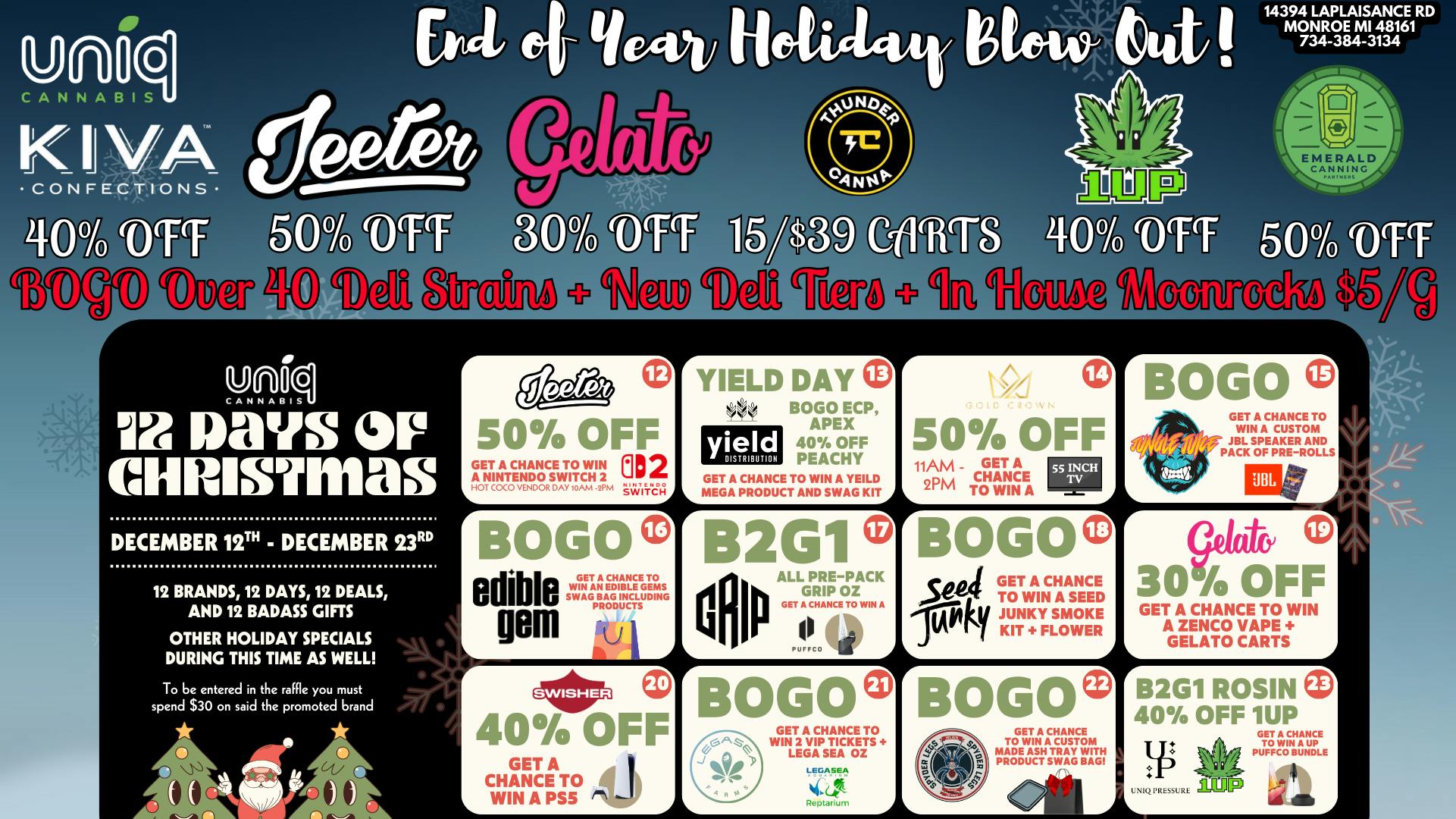 Uniq Cannabis Dispensary Monroe Uniq Holiday Blow Out + 12 Days of Christmas!