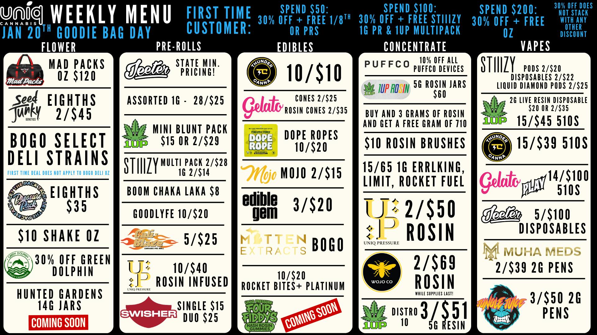 Uniq Cannabis Dispensary Monroe New First Time Promo at Uniq!