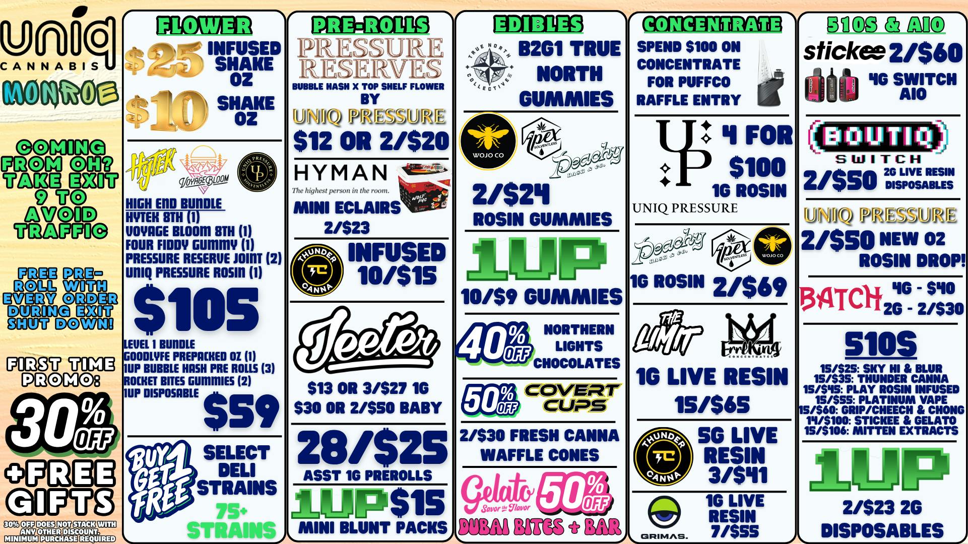 Uniq Cannabis Dispensary Monroe Monroe's Best Deals! Largest BOGO Deli Selection!