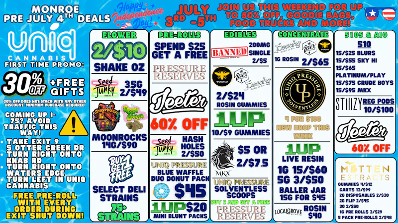 Uniq Cannabis Dispensary Monroe START THIS WEEK OFF WITH A BANG AT UNIQ