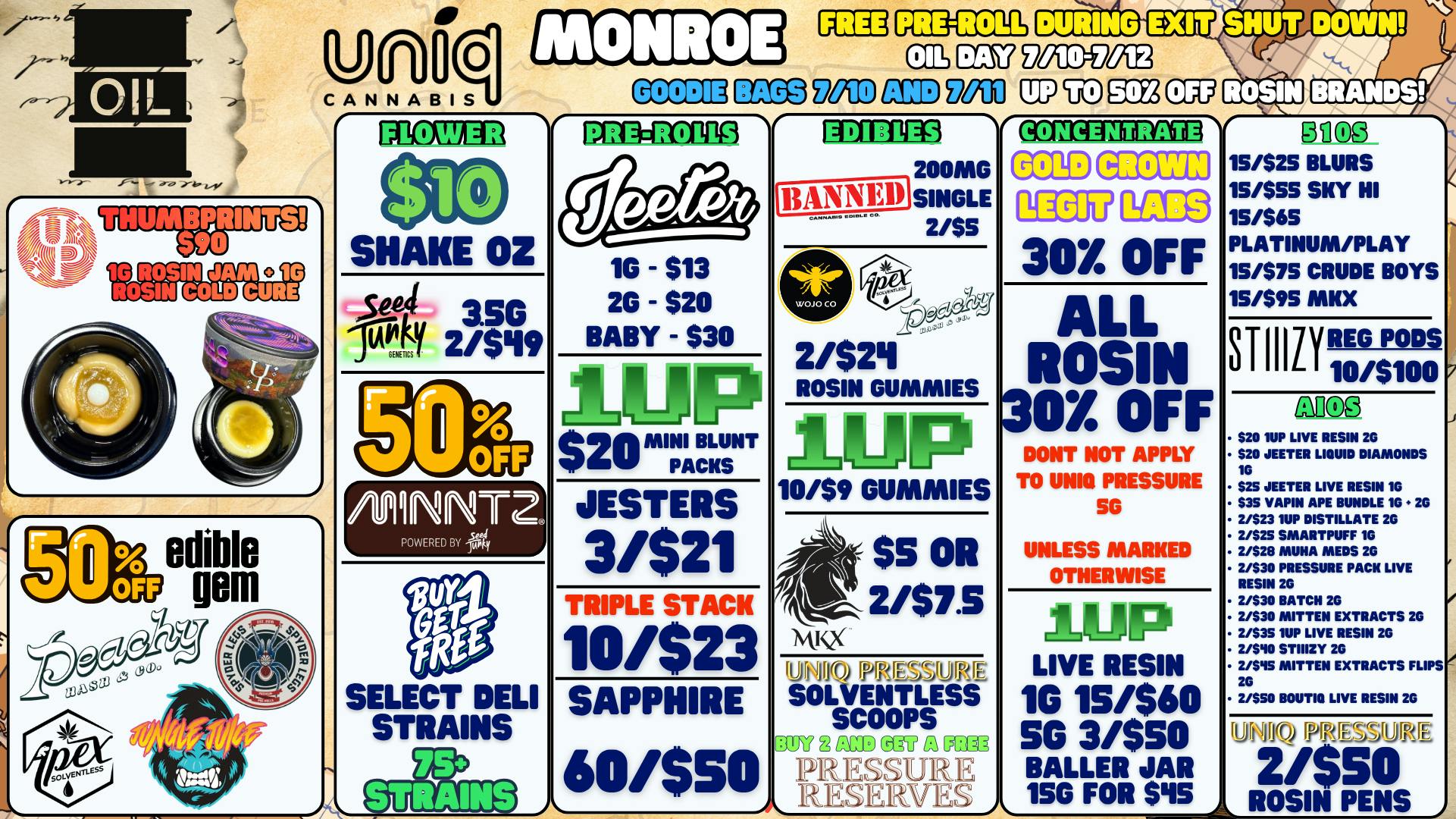 Uniq Cannabis Dispensary Monroe 710 at Uniq! Up to 50% off Rosin Brands!