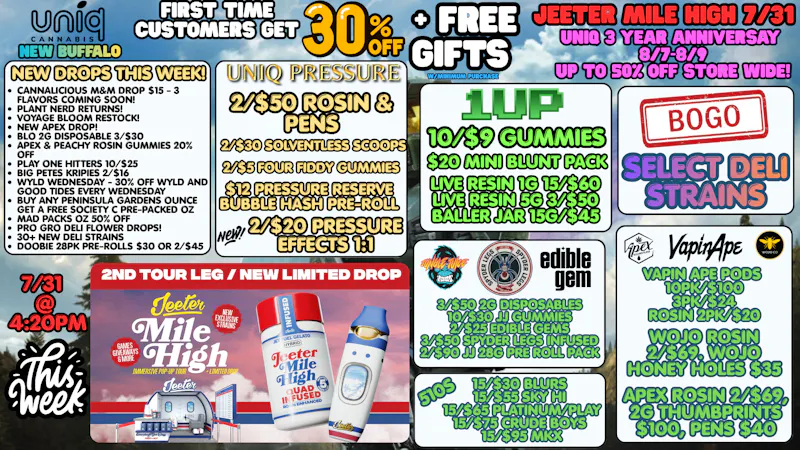 Uniq Cannabis Jeeter Mile High This Friday!