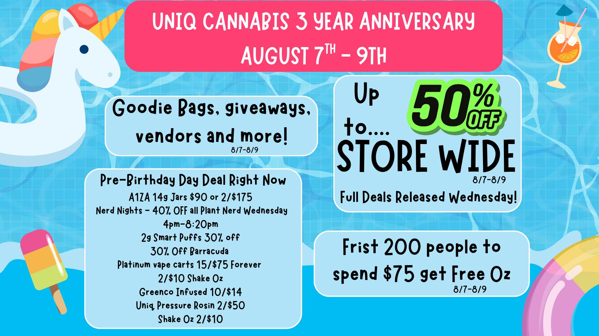 Uniq Cannabis Dispensary Monroe Anniversary Week is Here!