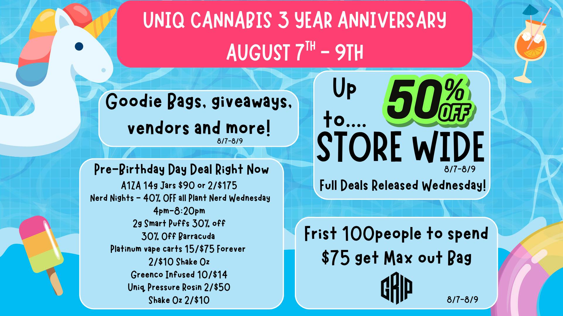 Uniq Cannabis Dispensary Monroe Anniversary Week is Here!